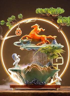 创PQZ意招财瓷循环流水客厅水室办公装饰马摆陶件桌面开业送礼品