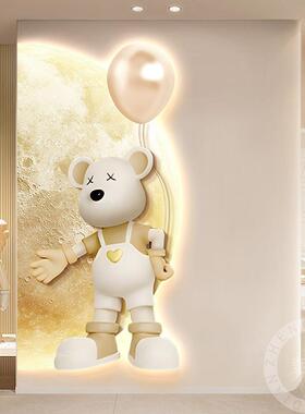轻奢奶油风客暴力门熊月球入墙户玄关装饰画半圆厅背景FKO对壁灯