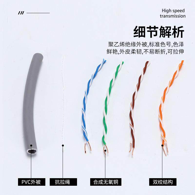 过测超六非屏蔽QAH网线工类程装修合成无铜双屏氧络蔽网线超五类