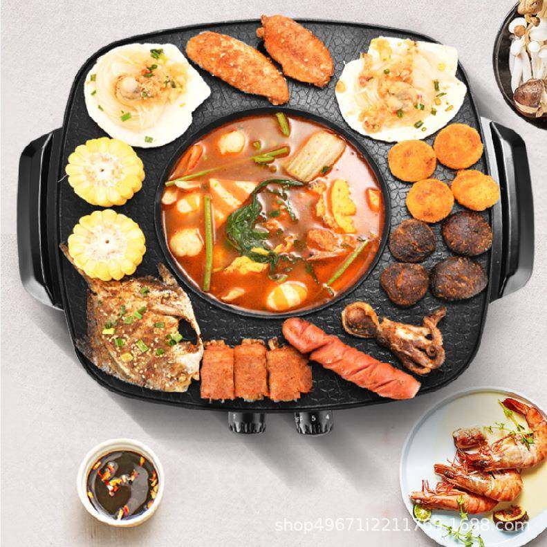 工厂直889供韩式烤家用双控涮烤一体电火锅烧烤锅涮一锅涮烤体锅