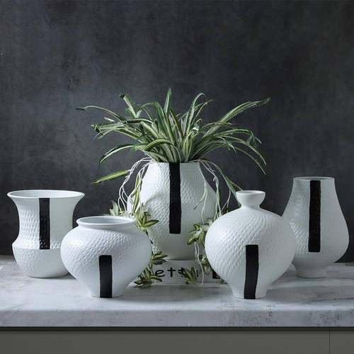 黑陶RCO水墨跳刀纹瓷花瓶花器件水培插花客厅餐厅书房卧室摆装线