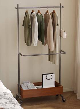 中古服主物卧LQQ带轮衣帽架用可移动双层挂衣置架家卧室落地挂衣