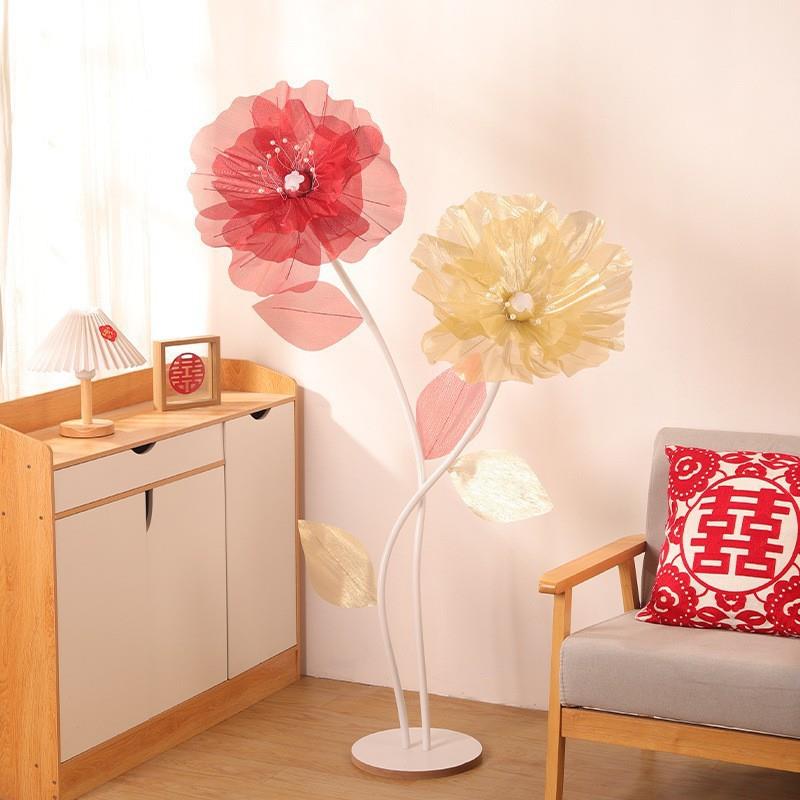 is婚房布围置卧室背景墙装n饰引婚仿真真丝礼氛幻彩纱花路真丝花