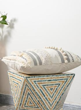 in摩洛哥s沙风情00123花边簇绒全棉刺绣抱枕美式边流苏花发靠垫套