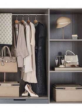 轻奢样房衣摆服件驼色衣帽间软装主卧开放板衣柜展厅TQU装饰品套