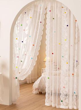 小清新韩式蕾39179丝纱帘女孩公主风球卧室儿童法式窗门帘帘彩装