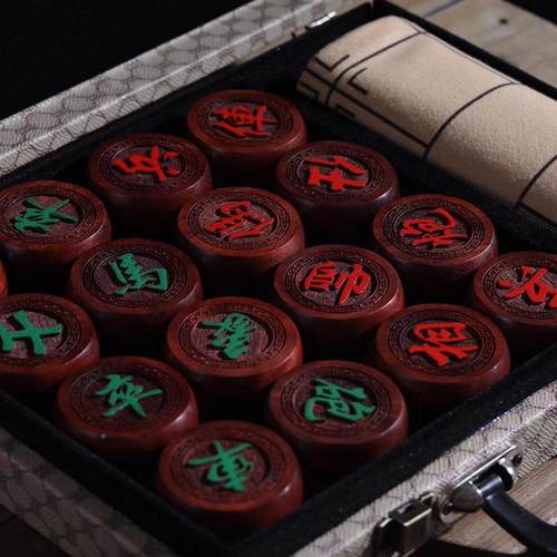 件赞比亚小叶檀中国象棋血檀摆木象102紫棋皮革折叠棋盘