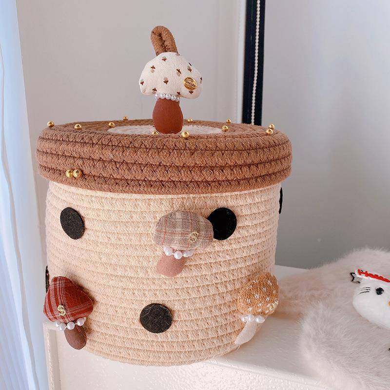 HD1111A5森系布6142艺金钱菇棉线收纳1桶带盖容大量杂物零食收纳