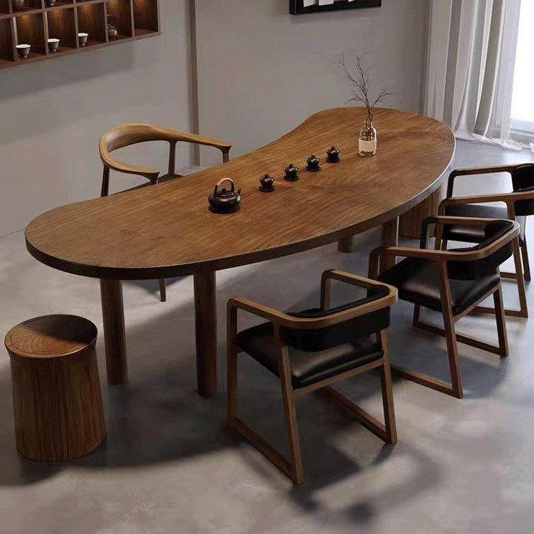 新茶中式木桌家用卧室阳台泡茶办公茶室创意弧PJY形茶桌实木全桌
