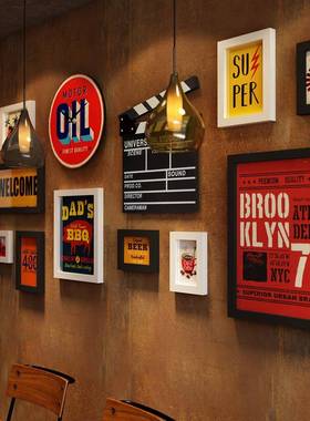 高分子墙_4571_复古照4571片复古组相框餐合饮真装饰画可换相片钟