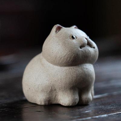 宜兴猫紫砂宠猫摆件手道制功夫茶配件茶玩茶具创意招财茶UBM盘茶