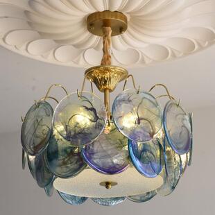 法式复古穆拉诺七彩玻璃卧室吸顶灯轻奢高级感多巴胺浪漫主卧吊灯