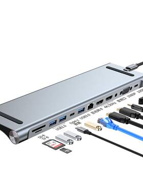 十二合一扩展坞typec集线器hub双HDMIvga同屏多屏异显MST拓展坞
