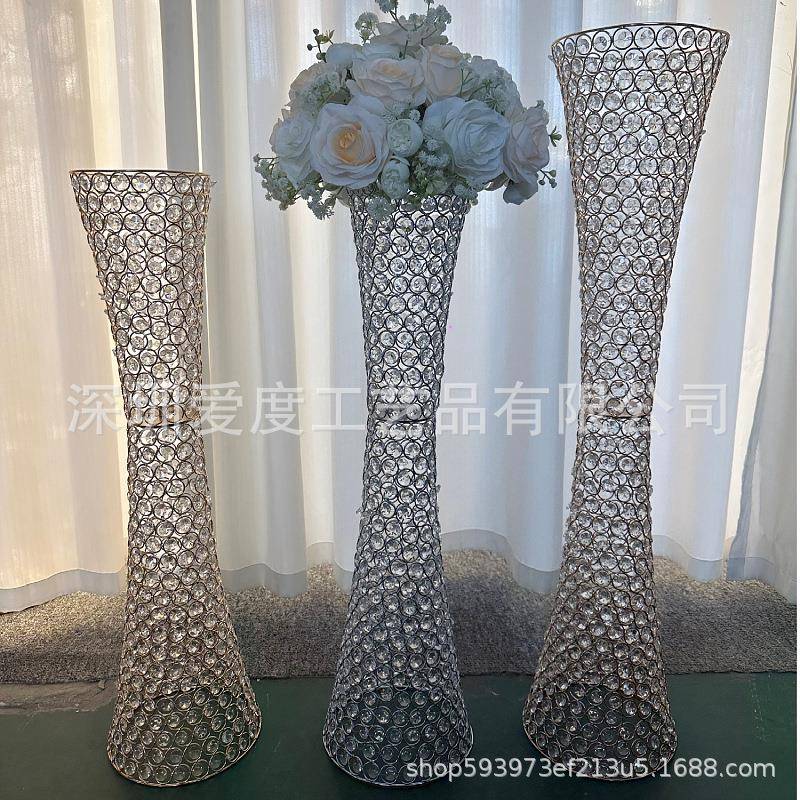 酒店婚庆桌摆水晶路引喇叭花器欧式花瓶家居客厅餐桌插花装饰摆件
