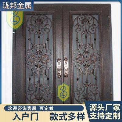农村自建房别墅入户门铁艺大门平开防盗门entry庭院雕花锻造铁门