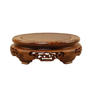 鸡翅木圆形底花座zhmy-lk瓶实底座酒木坛玉器托底奇石银器木质镂