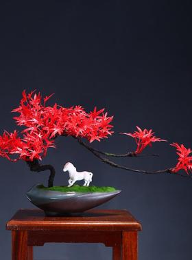 中式仿迎客真松盆景小摆装件博古架电视柜几禅意办公MH00257茶室