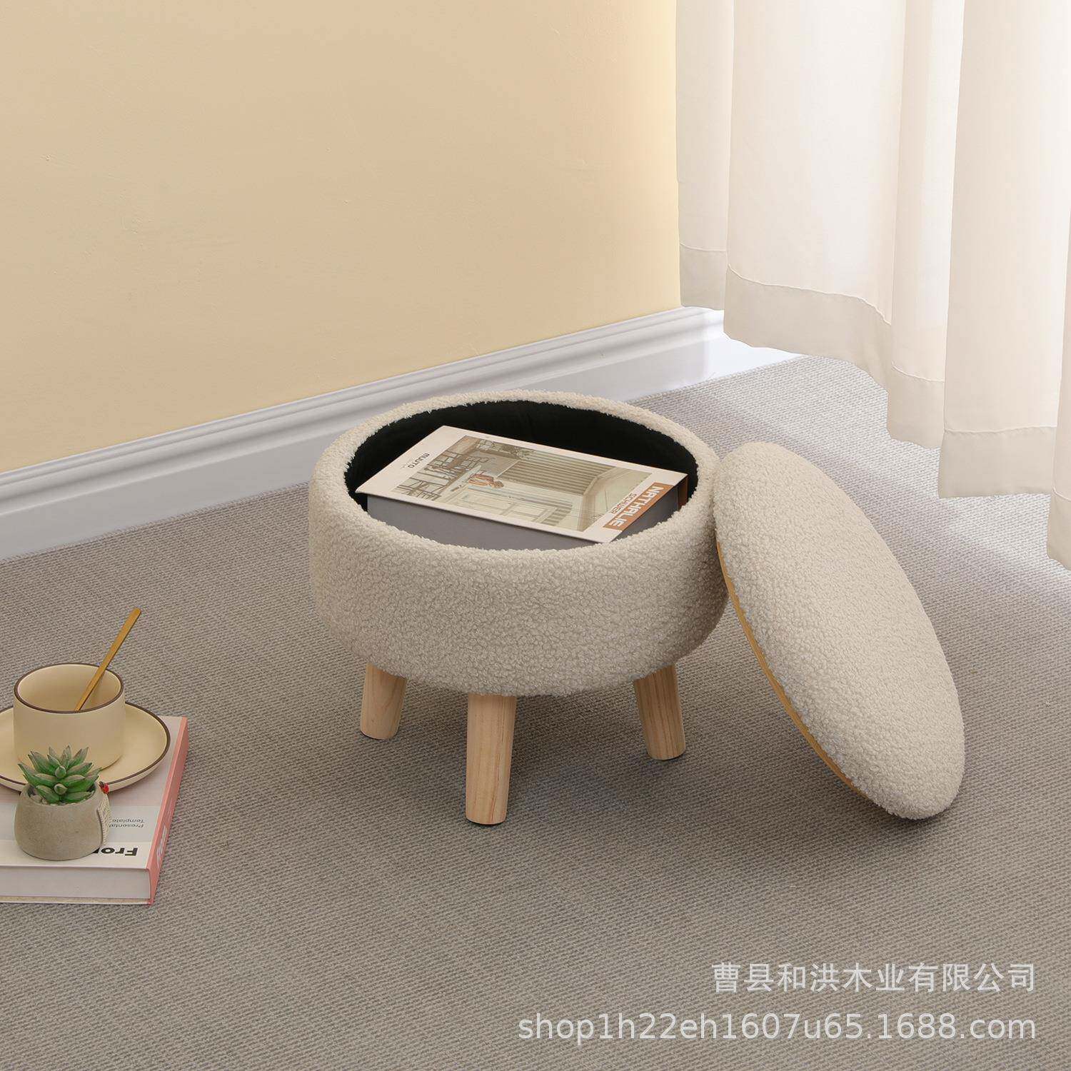 简小矮凳客厅穿鞋凳简约178布圆形坐约墩艺绒板凳茶几桌收纳储羊