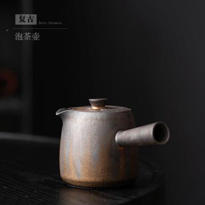 粗陶茶壶把日式单壶侧把功夫cbh23030茶具陶瓷壶防烫手抓壶鎏金手