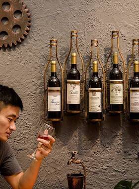 萄复古工风酒架铁艺壁挂酒架吧业台餐厅五瓶酒架家居客厅墙上葡酒