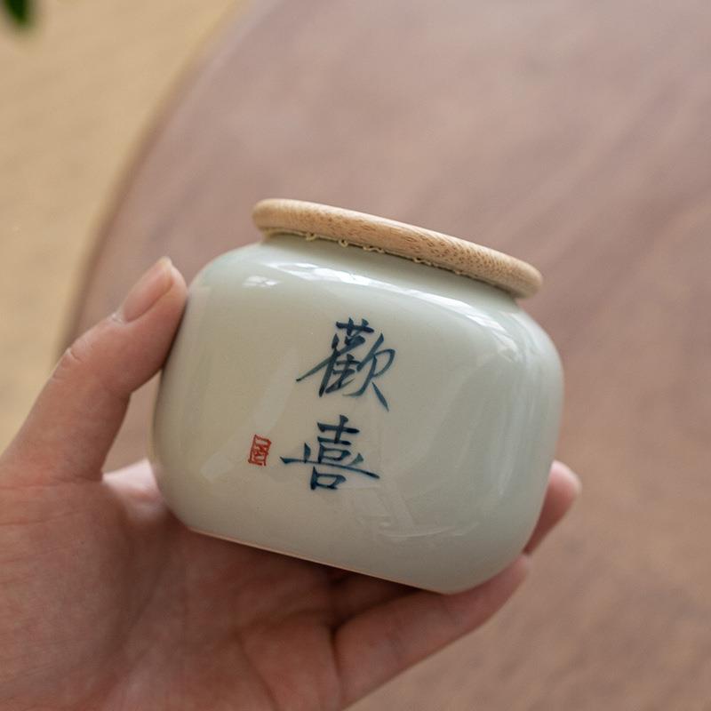 叶手写釉茶叶罐竹制密封ZH80618圈盖密封色罐存储罐茶茶子仓旅行