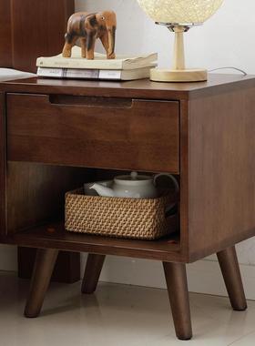 纳北欧实全木cf06#床头柜迷你简小床边柜卧室约整装收柜带抽屉储