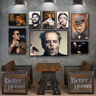 丘吉尔雪组茄装饰画工业XBK03209风式挂复美古海报合酒庄酒吧墙面