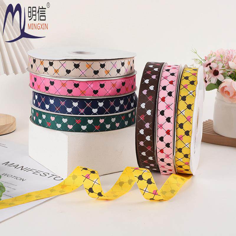 厂家供爱心印花带料纯色GWA螺纹涤纶带服辅礼应品装饰饰丝带