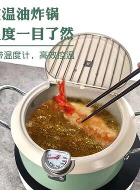 日式油锅家用炸小炸锅带滤网TZ44024加厚油炸大容加深量小铁质多