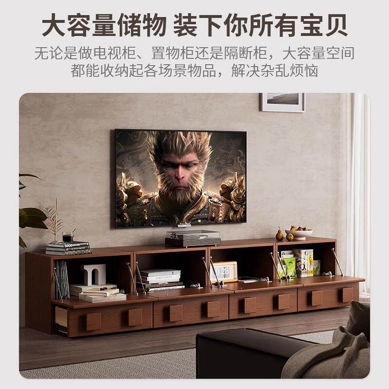 组实木电柜客厅家用落地古卡门柜简约NCX电视机视边柜复合模块中