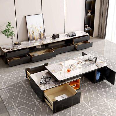 岩板奢功夫泡茶茶几用厅客茶台一体家轻现代多功能茶几电视YBD柜
