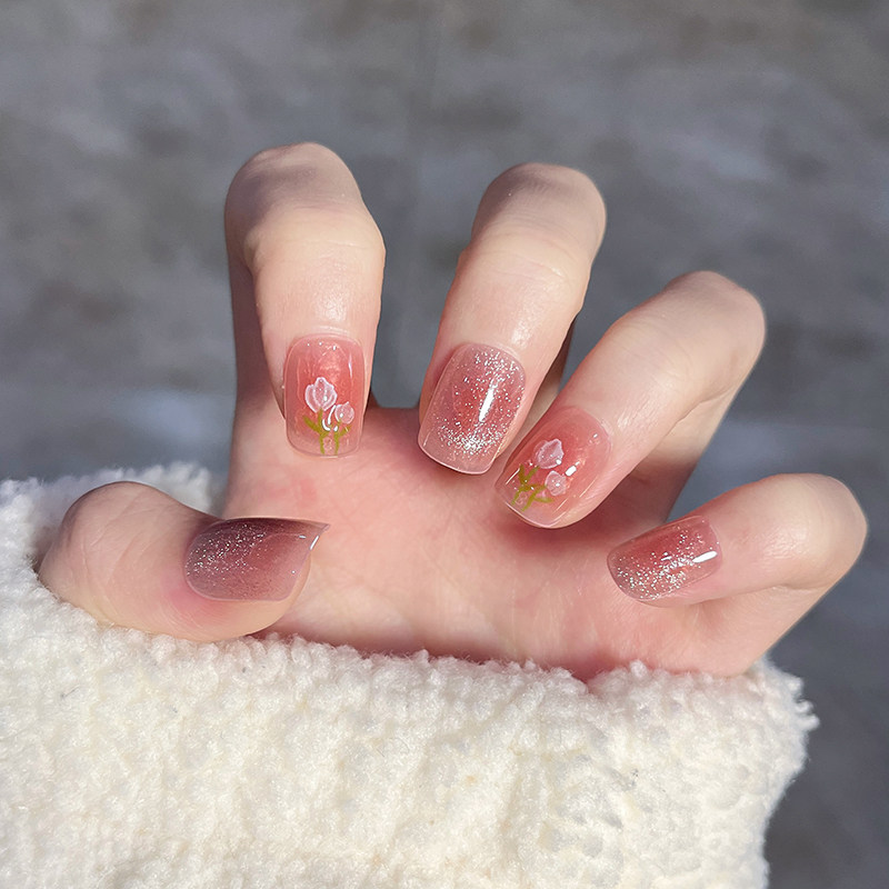 轻奢粉色花朵穿戴甲短款美甲贴片渐变闪粉甲片显白指甲贴片可拆卸,彩妆/香水/美妆工具,穿戴甲/甲片,淘宝优惠券,粉丝福利购,淘宝优惠卷