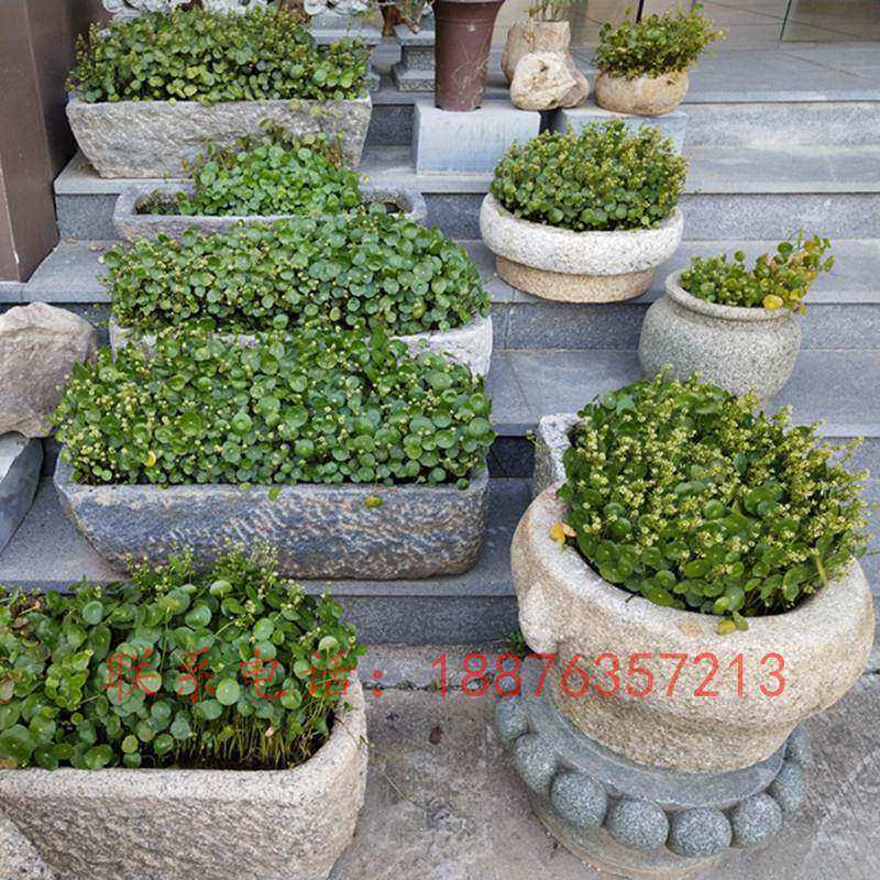 公园石雕花盆黄锈石花钵盆景摆件仿古花盆户外别墅园林景观花钵