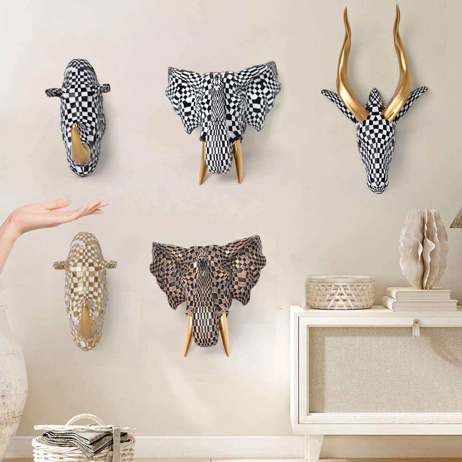 新款马赛克羚羊大象犀牛壁挂雕像创意摆件家居客厅装饰工艺品