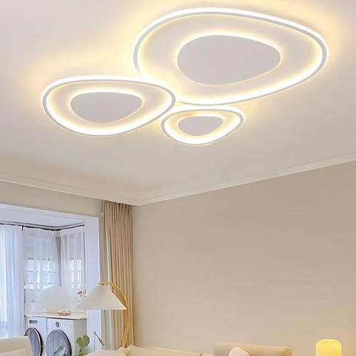 吸顶灯全光谱护眼动感鹅卵石客厅主灯现代简约奶油风流水追光灯具