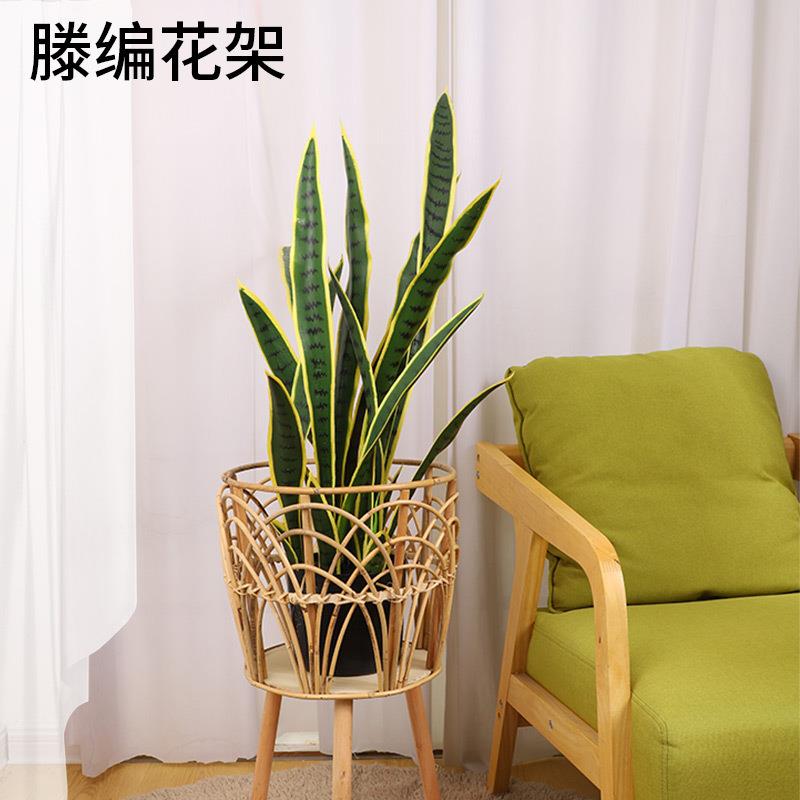 筠锦手工落地藤编花盆木质置物架阳台室内可拆卸柳编花架手工藤编