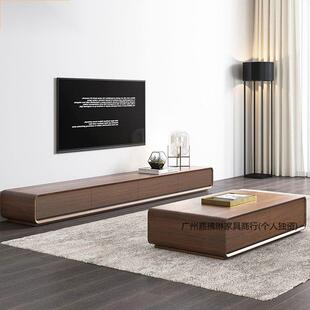 实木电视柜简约现代地柜电视柜胡桃色客厅小户型超窄落地轻奢电视