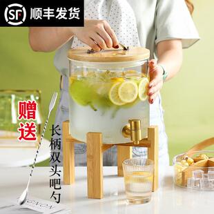 带龙头冷水壶凉水壶玻璃家用大容量冰箱果汁罐桶套装杯子夏