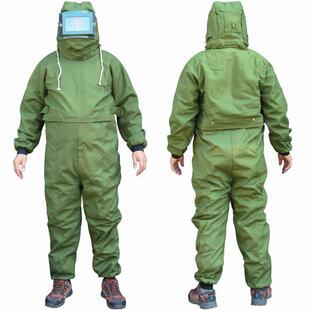 船厂绿帆布喷砂服连体带帽打磨砂防冲击耐磨工作服喷漆劳保防护服