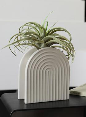 中古陶花瓶件客UTB厅干摆插花艺术瓷感奶油风花餐桌台面装饰品