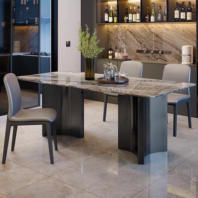 轻SWO奢大理石餐桌现代饭约简长方形家用型餐桌椅组合小户奥利奥