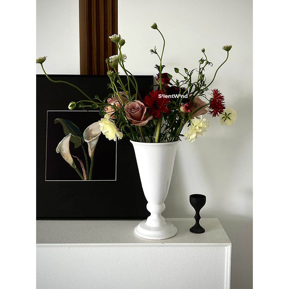 Sil活entWind寂生法式rzs76794复古高脚陶瓷花瓶大风口径桌面高级