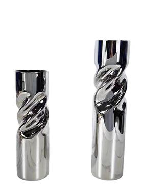 代约简欧式圆柱扁造型玻璃现花瓶花器摆件样板房售QGB楼处夹软装