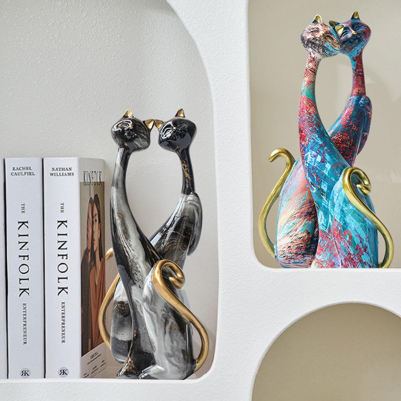 北欧艺术气油小画情侣猫摆对件众家WTI居客厅大摆设创意轻奢软装