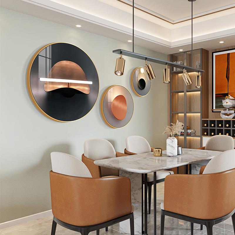 现画代轻奢餐厅装饰创意DKC组合圆形挂晶瓷画玄关背景墙饭画厅画