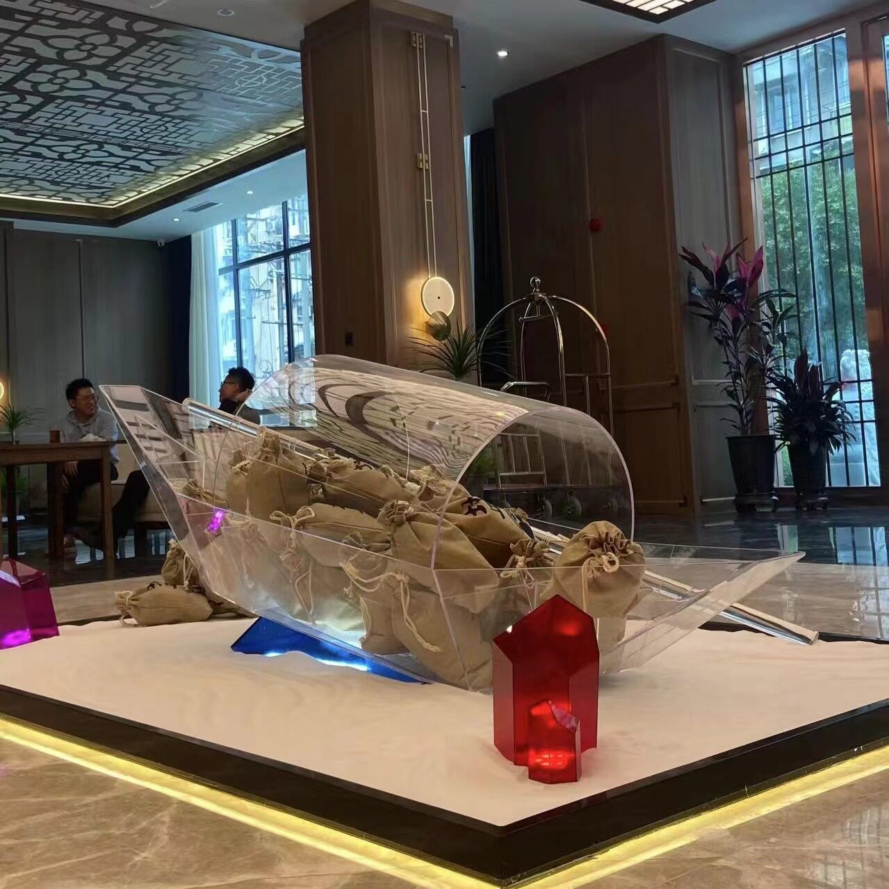 亚克力透明船雕塑摆件酒店商场售楼处样板间软装饰品创意工艺品