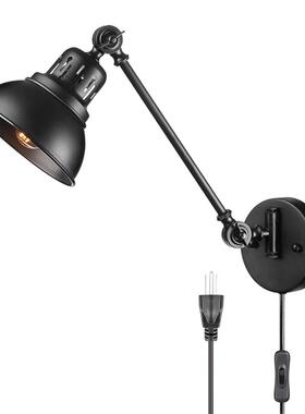 摇臂插入式壁灯哑光黑色金属阅读灯适用于床头室内客厅厨房橱柜