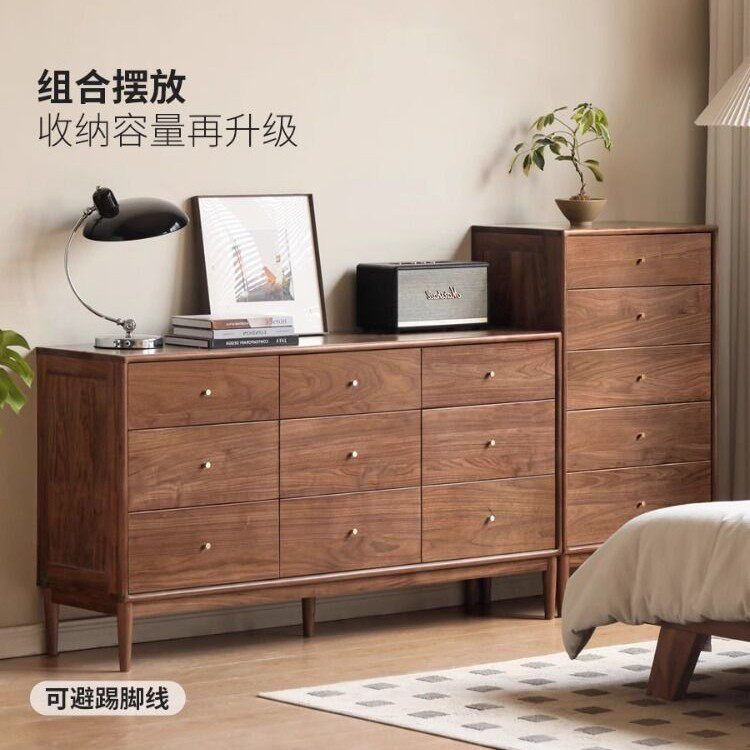 新中式实木九斗柜现代玄关柜胡桃木卧室储物柜北欧抽屉床边柜子