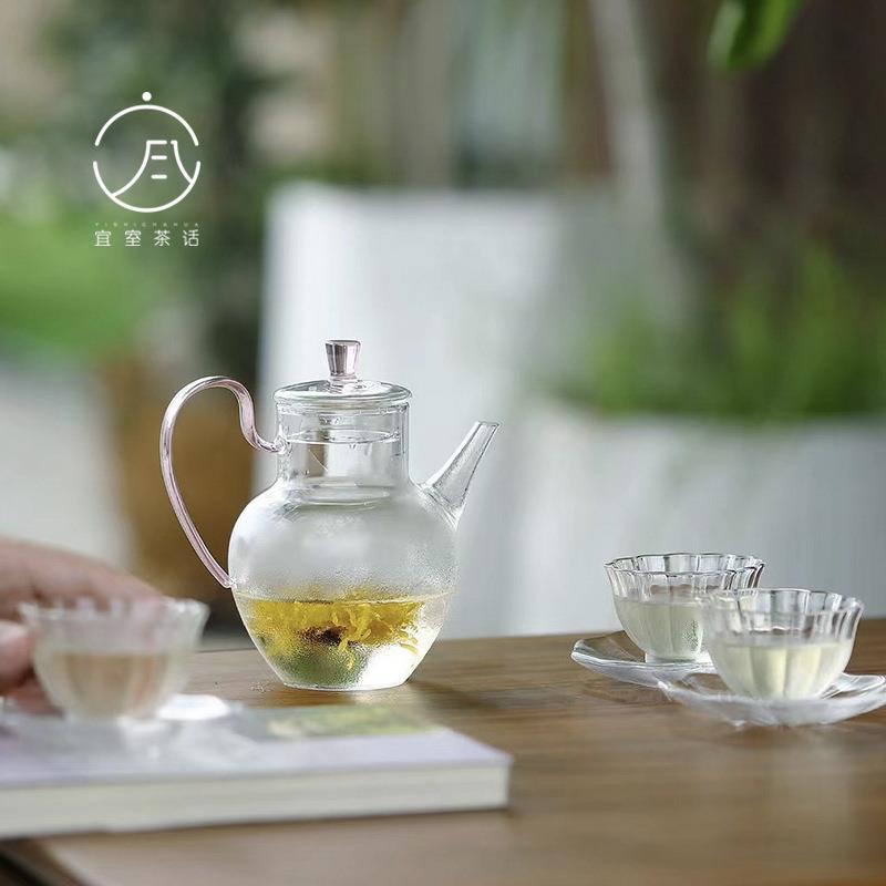 宜室茶话仿宋绿茶泡茶壶一壶三杯茶具套装耐热玻璃过滤煮茶器套组