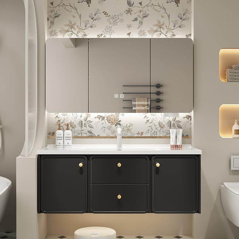 陶瓷一体盆奶油风法式浴室柜组合洗手脸盆柜卫生间洗漱台现代简约